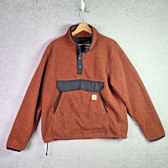Carhartt Sherpa Fleece Pullover Large Rust Brown Quarter Snap OJ4991 Fall - Picture 16 of 16